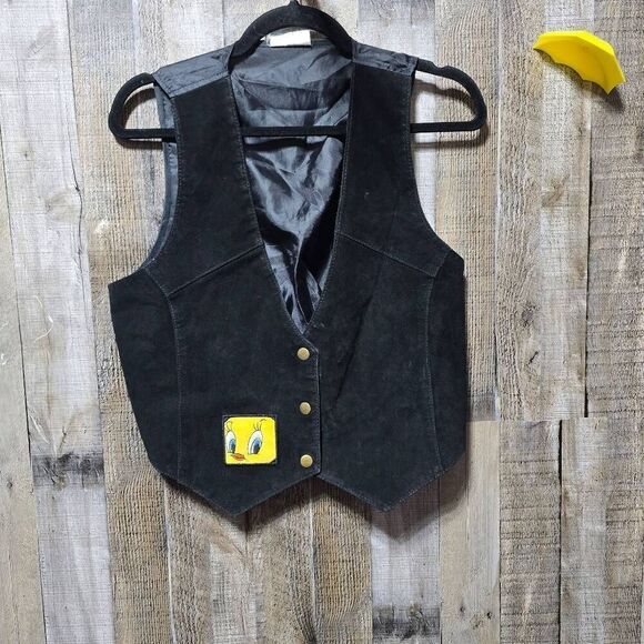 Warner Bros. Jackets & Blazers - Looney Tunes Vintage 90s Black Suede Tweety Bird Patch Vest M/L